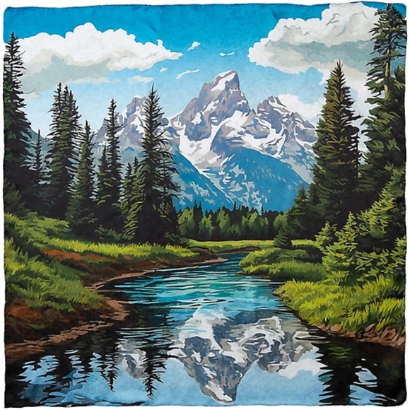 Wyoming Traders Wild Rag Blue Tetons Print 100% Silk Scarf - 34.5"